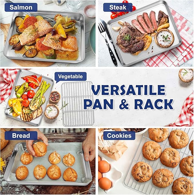 12.5” Baking Sheet Pan with Rack, Joyfair Stainless Steel Toaster Oven Tray