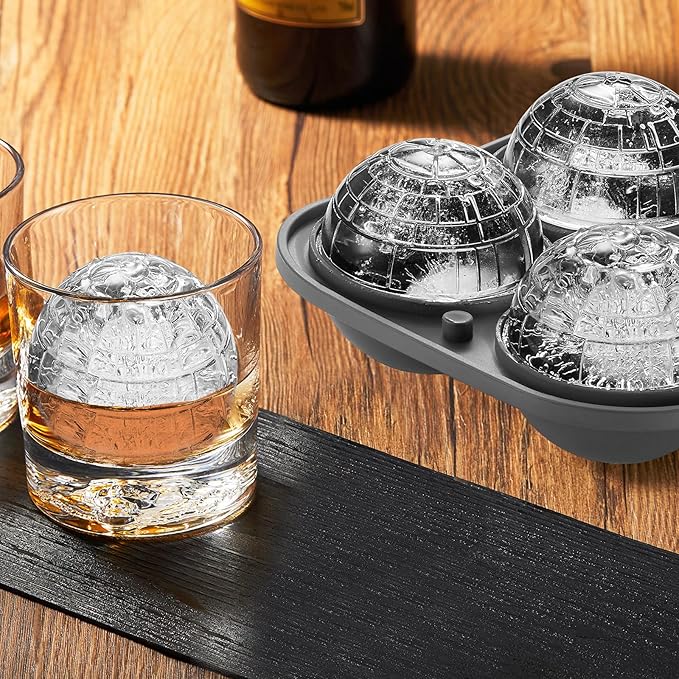 Nax Caki 3D Death Star Ice Cube Molds, Large Silicone Fun Shapes Bourbon Gifts for Men Fandom, Whiskey Ice Cube Mold for Cocktails,Brandy, Whiskey Gifts for Men Nerds & Geeks