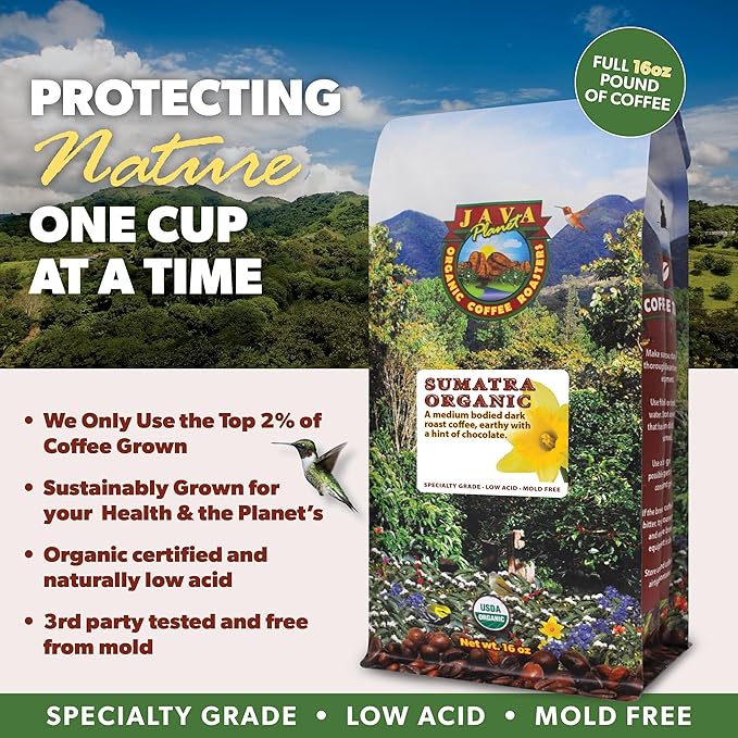 Java Planet Low Acid Organic, Mold Free Coffee, Sumatran, Dark Roast, 5 lb