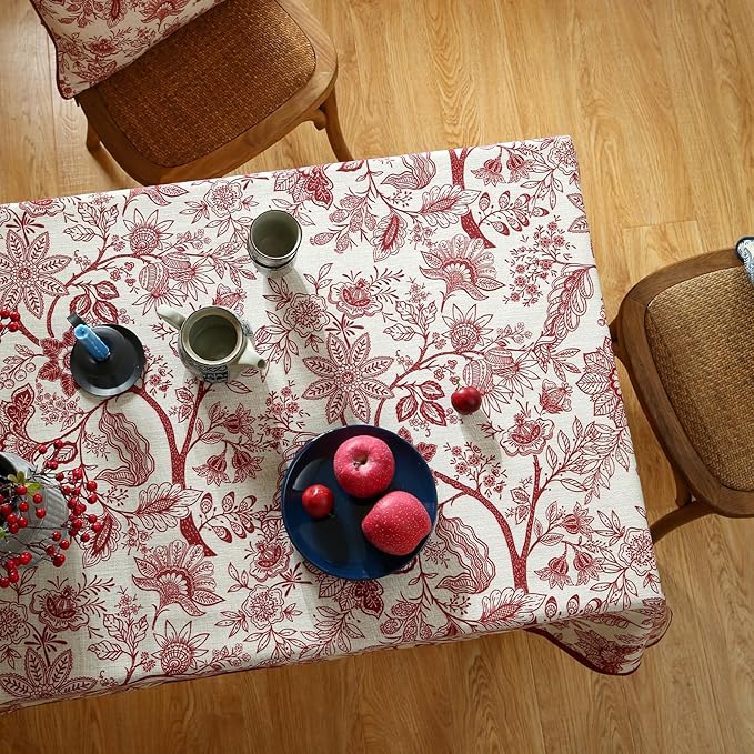 ISAENNE Designer French Linen Rectangular Tablecloth,71"x55"-Ruyi A