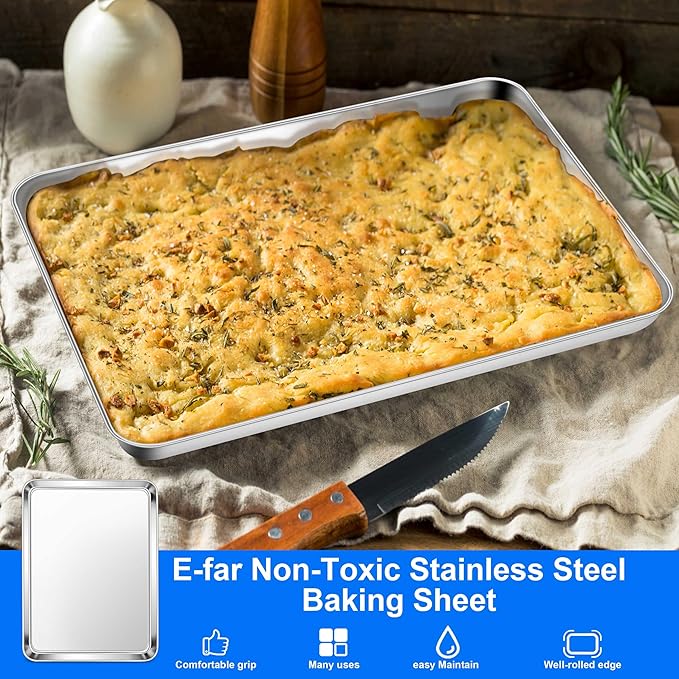 E-far Large Baking Sheet Set of 4, 20"x14" Stainless Steel Cookie Sheet