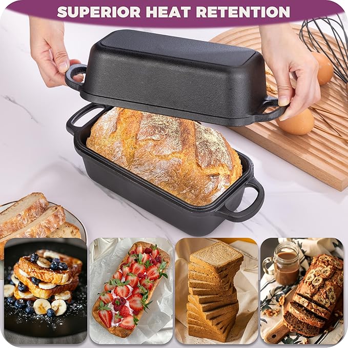 Vanderlume Cast Iron Loaf Pan with Lid 9x5 Inch,Sourdough Pan