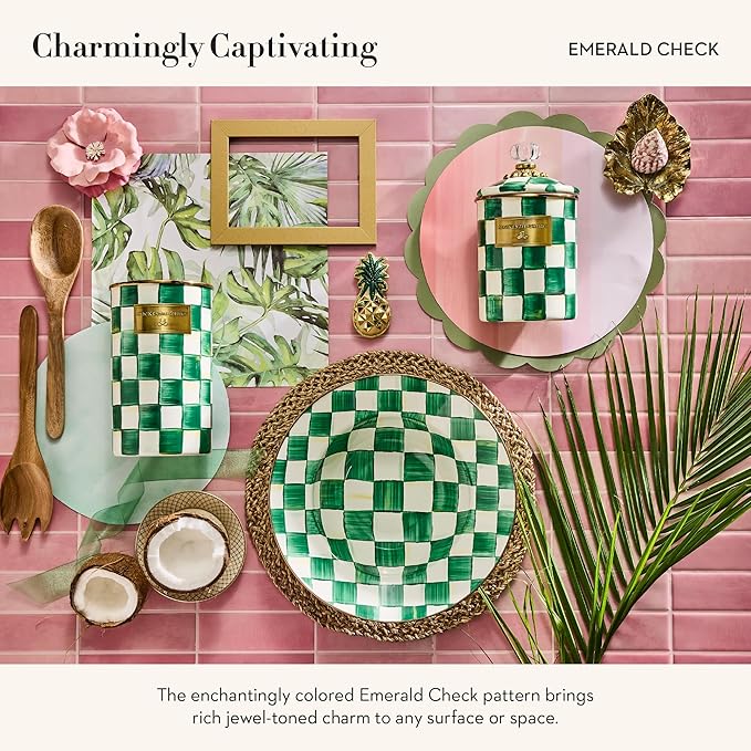 MACKENZIE-CHILDS Enamel Canister, Medium, Green-and-White Emerald Check