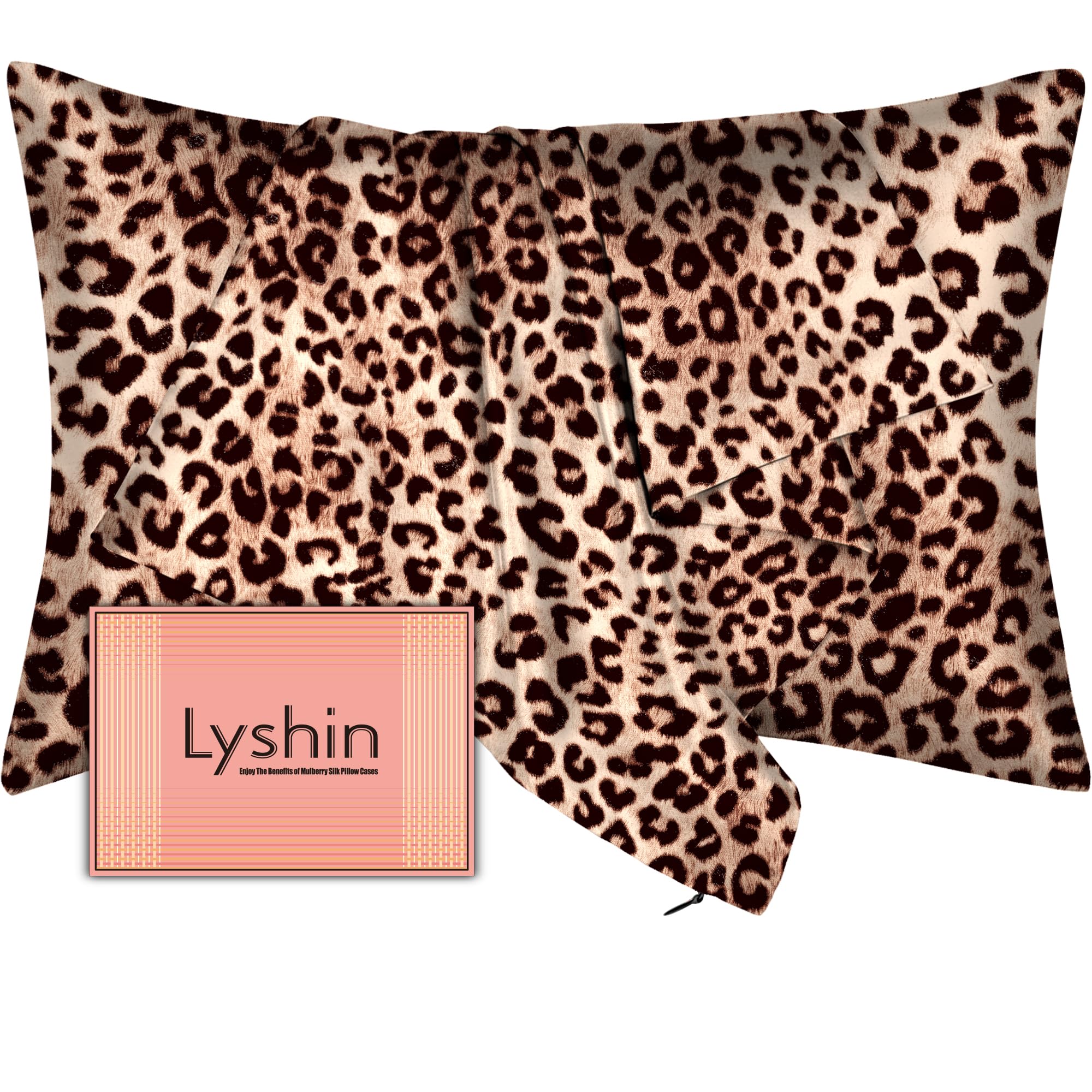 Silk Pillow Cases Standard Size with Hidden Zipper, Mulberry Silk Pillowcase for Hair and Skin, Smooth and Soft Breathable Cooling Silk Satin Pillow Covers for Sleeping, Gifts for Women, Leopard Brown