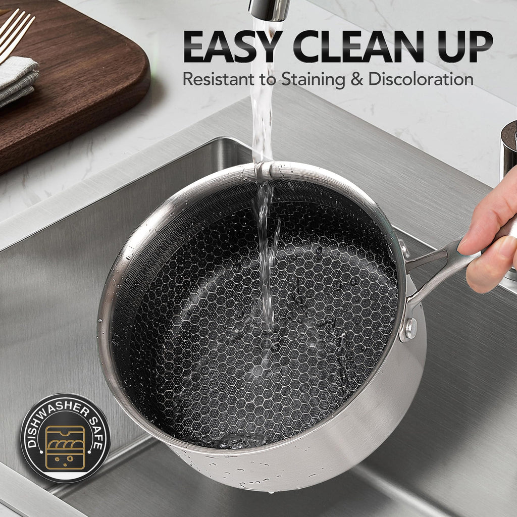 MICHELANGELO Triply Stainless Steel Pot Set, Hybrid Nonstick Saucepan Set with Lids, Induction Compatible Heavy Duty Sauce Pan 1QT & 2QT & 3QT, Honeycomb Interior, Dishwasher Safe Cookware - 6 Piece