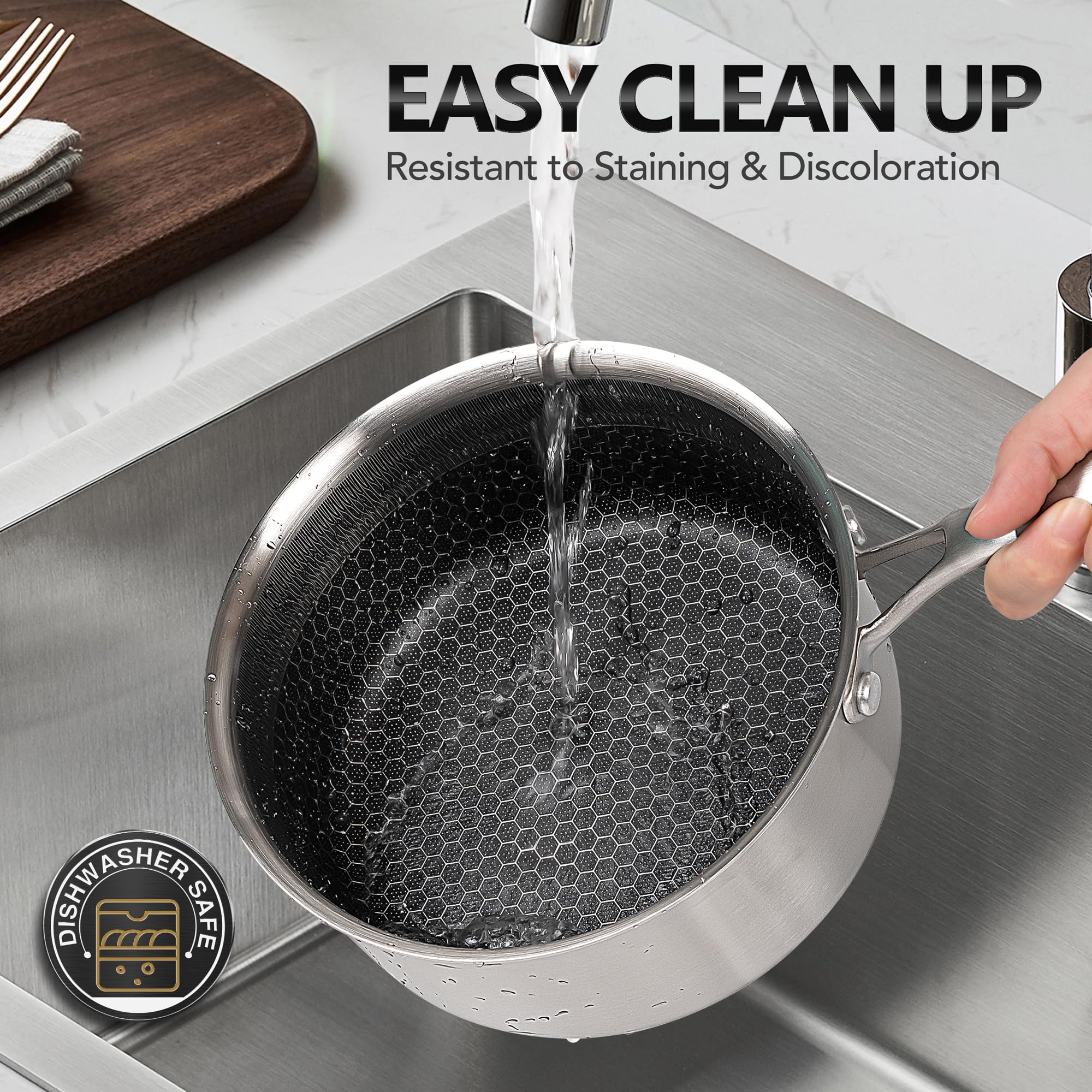 MICHELANGELO Triply Stainless Steel Pot Set, Hybrid Nonstick Saucepan Set with Lids, Induction Compatible Heavy Duty Sauce Pan 1QT & 2QT & 3QT, Honeycomb Interior, Dishwasher Safe Cookware - 6 Piece