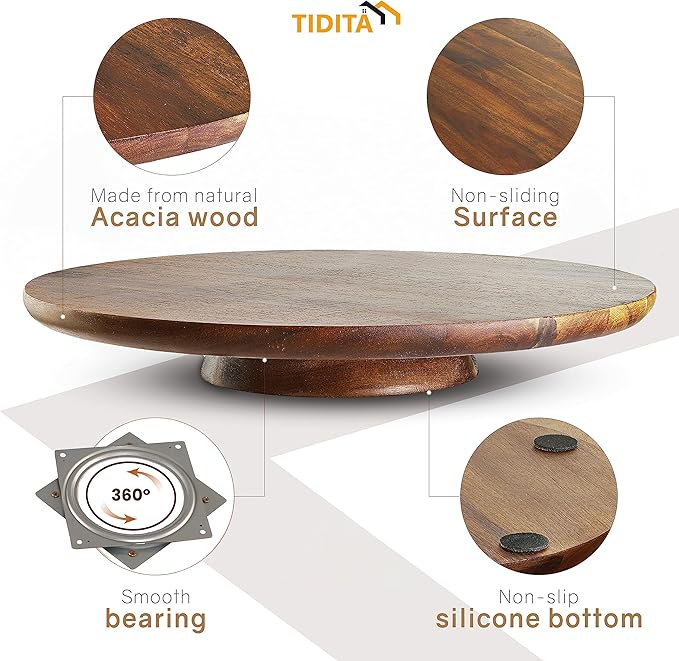TIDITA 13" Acacia Cake Stand Rotating, Non-Slip Pads, for Sizeable Cakes