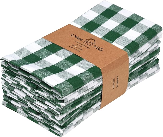Urban Villa Cloth Napkins Cotton 20x20 (Set of 12) Hunter White