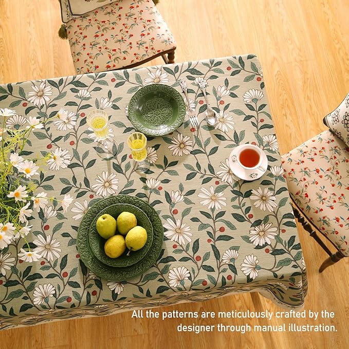 ISAENNE Designer Vintage Linen Green Rectangular Tablecloth,71"x55"-Brune
