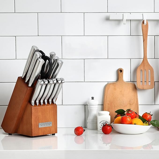 McCook Kitchen Knife Set 15PC Knife Block Set w Built-in Sharpener