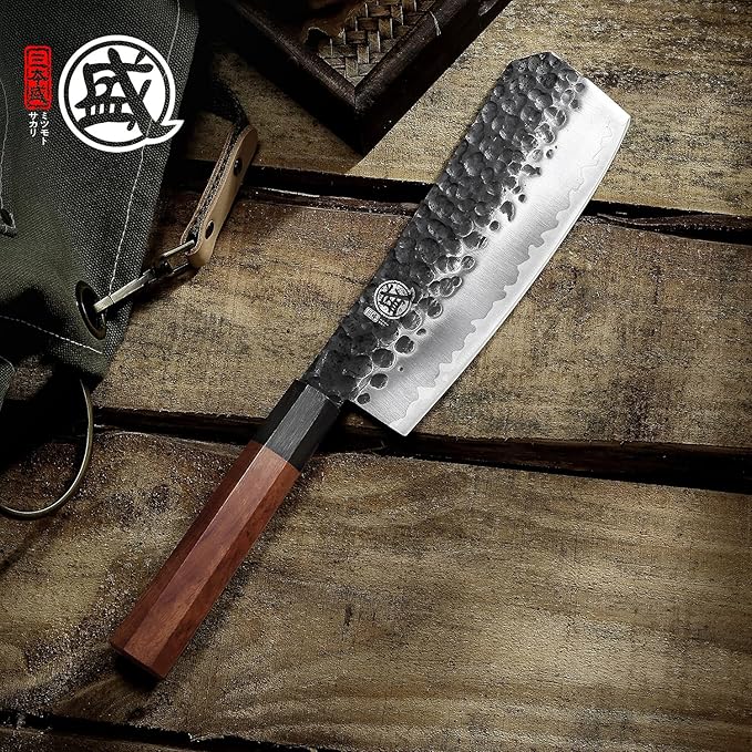 MITSUMOTO SAKARI 7-Inch Japanese Meat Cleaver Knife, 3-layer 9Cr18MoV