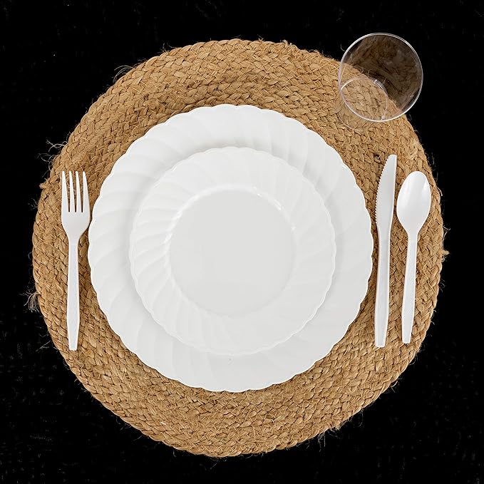 Party Bargains White Plastic Cutlery 2160 pcs: 1080 Forks, 720 Spoons, 360 Knives. Argyle Design, Heavy Duty & Solid Disposable Silverware Utensils Combo Pack Set for Weddings, Buffets, Luncheons
