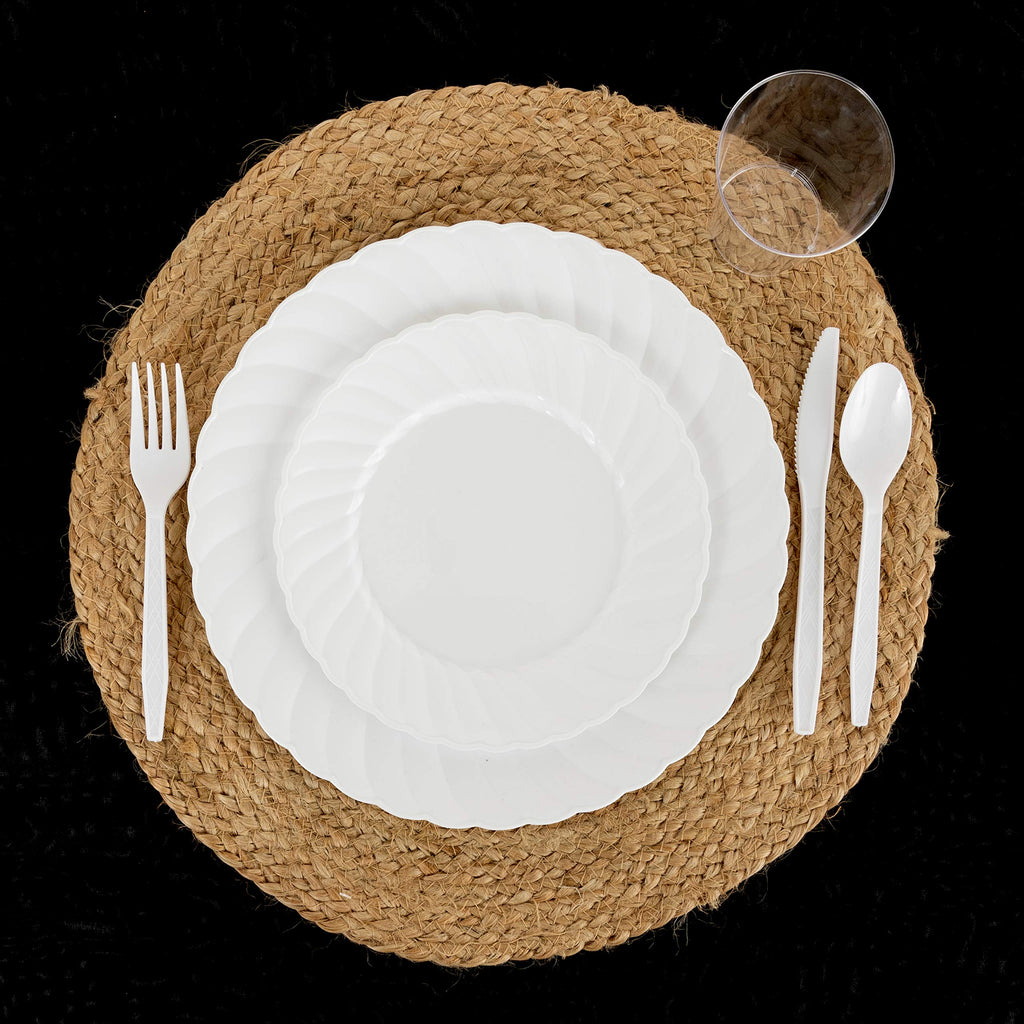 Party Bargains White Plastic Cutlery 2160 pcs: 1080 Forks, 720 Spoons, 360 Knives. Argyle Design, Heavy Duty & Solid Disposable Silverware Utensils Combo Pack Set for Weddings, Buffets, Luncheons