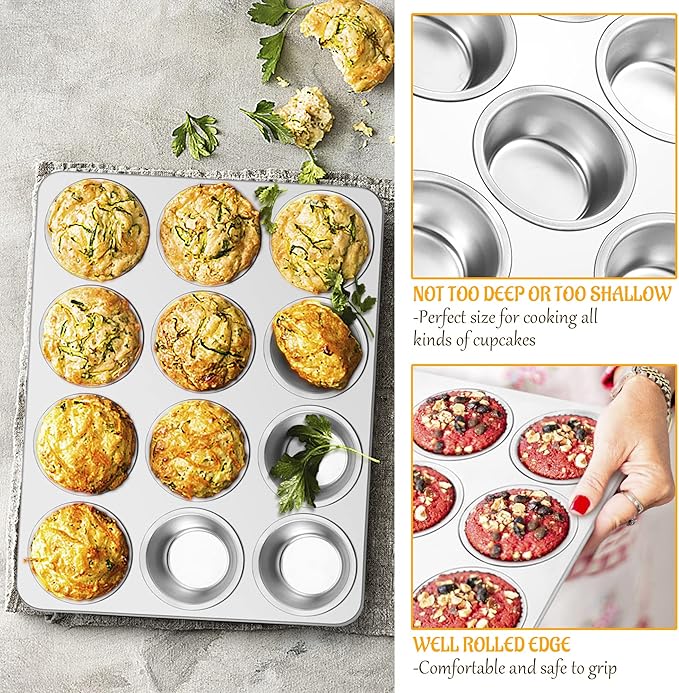 E-far Muffin Pan 12-Cup, Stainless Steel Cupcake Pan for Oven