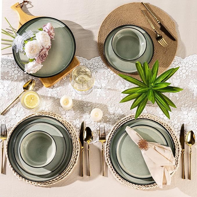AmorArc Stoneware Dinnerware Sets for 4, 12Pcs Plates and Bowls Sets Dishes