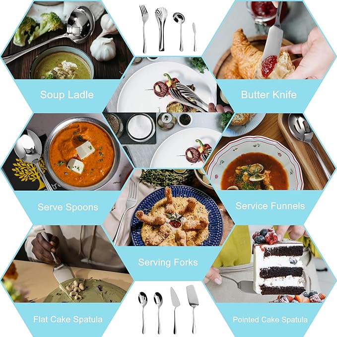 Silverware Set,32 piece Siverware Set with Serving Utensil Set,Stainless Steel Knives Spoon Forks Set for Home, Kitchen, Restaurant,Dinner,Mirror Polished& Dishwasher Safe