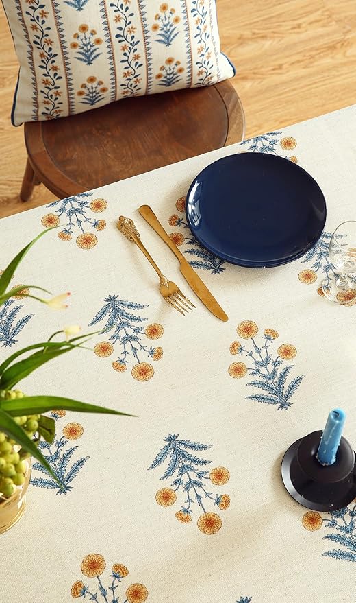 ISAENNE Designer French Linen Rectangular Tablecloth,110"x63"-Estevan A