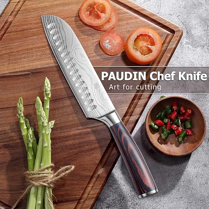 PAUDIN Santoku Knife Chef Knife, Ultra Sharp 7" Kitchen Knife for Cooking