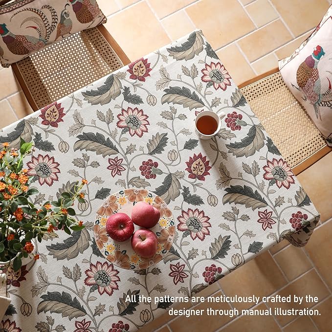ISAENNE Designer Vintage Linen Square Small Tablecloth,55"x55"-Ratina