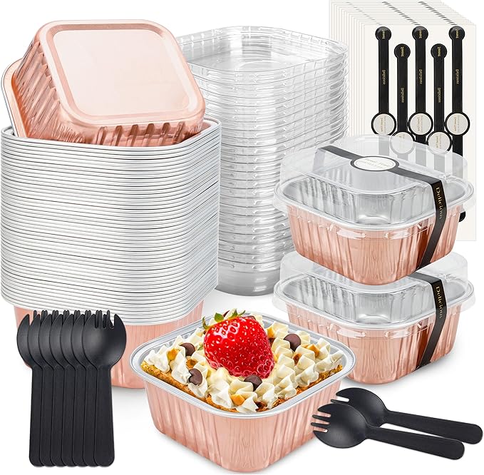NPLUX Square Foil Cups with Lids, 50 Pack Champagne 5oz for Weddings