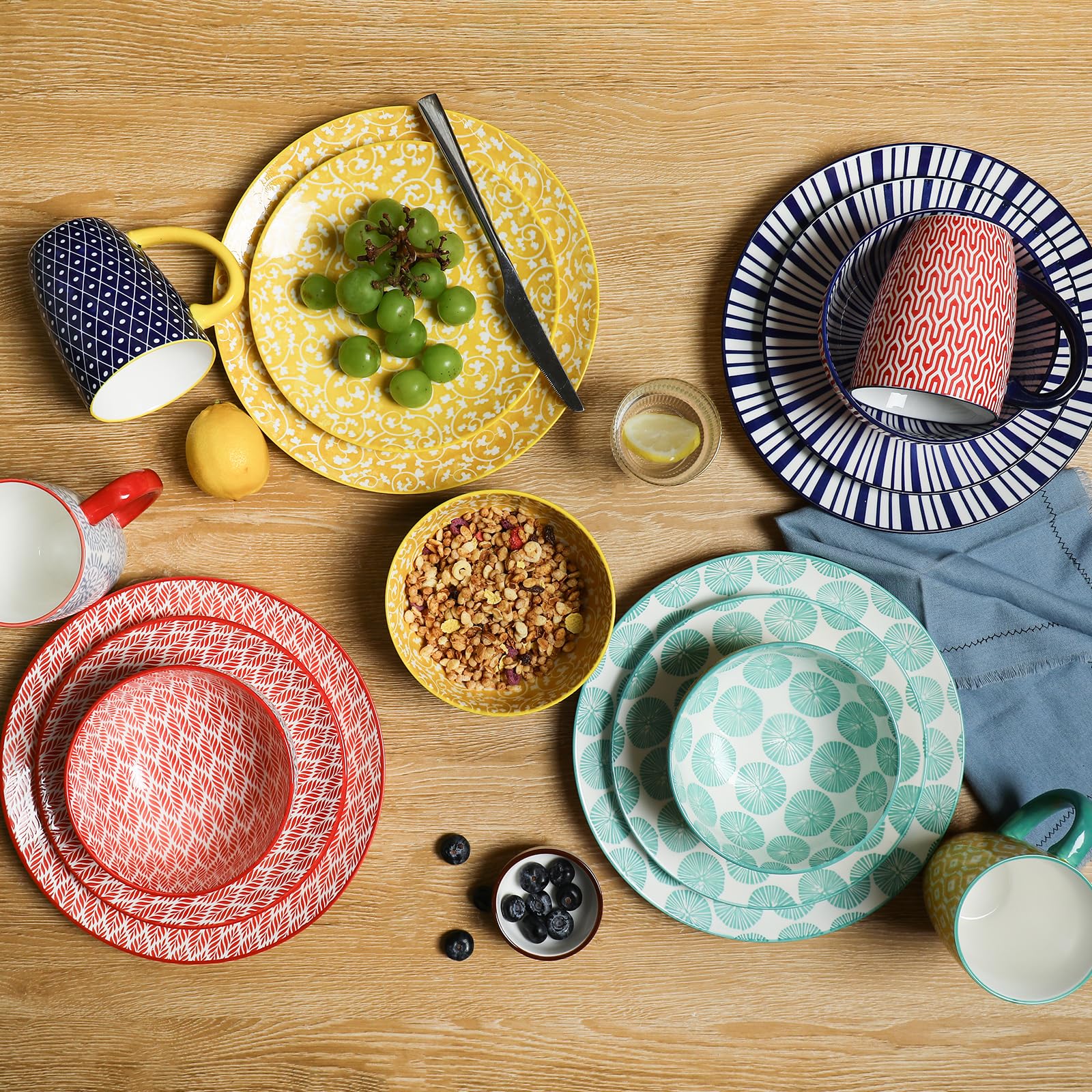 Selamica Ceramic Dinnerware Sets for 4, 16 Pieces Plates and Bowls Sets, Dishes set for 4-Chip and Scratch Resistant, Dishwasher&Microwave Safe, Assorted Colors