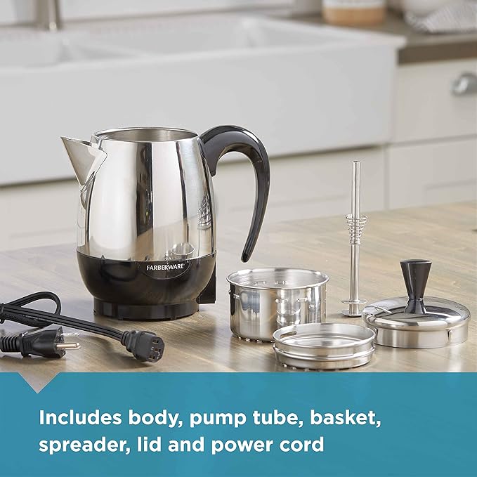 Farberware 12-Cup Stainless Steel Coffee Percolator, Automatic Keep Warm
