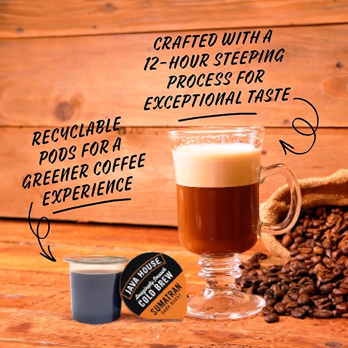 Java House Cold Brew Coffee, Sumatran Dark Roast Coffee Concentrate Liquid Pods, 6 ct
