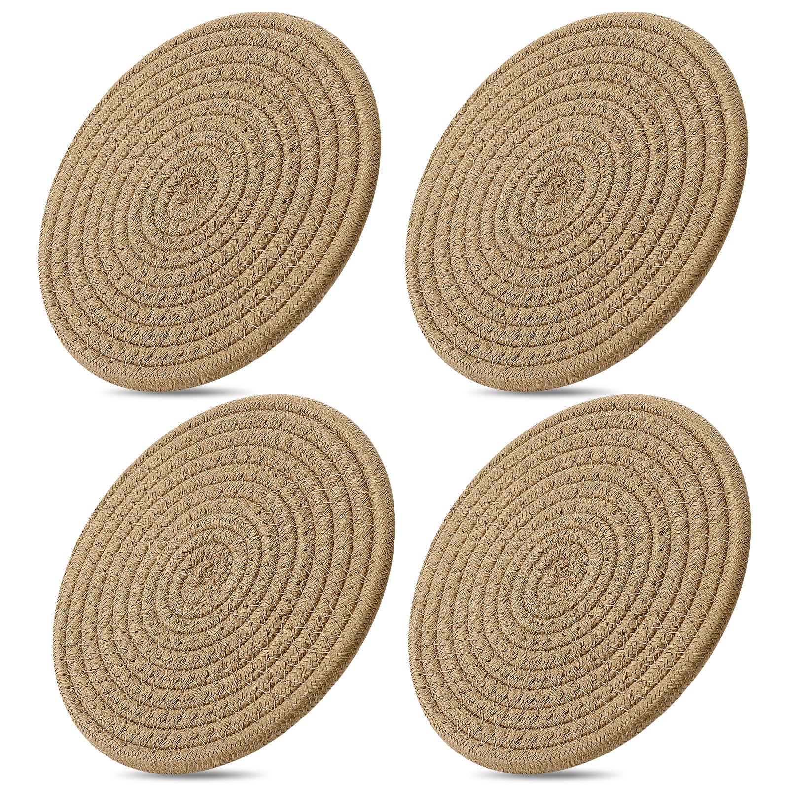 ME.FAN 7 Inch Trivets/Potholders 4 Set Cotton Thread Weave Trivets for Pots and Pans - Large Coasters/Hot Pads to Protect Desktop & Countertop - Brown