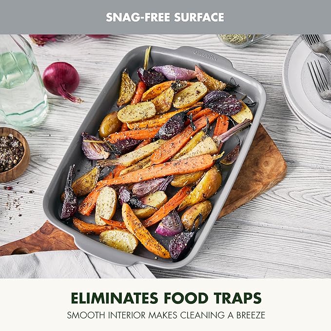 GreenPan Premiere Ovenware Healthy Ceramic Nonstick 13" x 9" Quarter Sheet Baking Pan, PFAS-Free, Warp-Free Bakeware, Durable Quick Heating, Oven & Broiler Safe to 600F, Dishwasher Safe, Gray