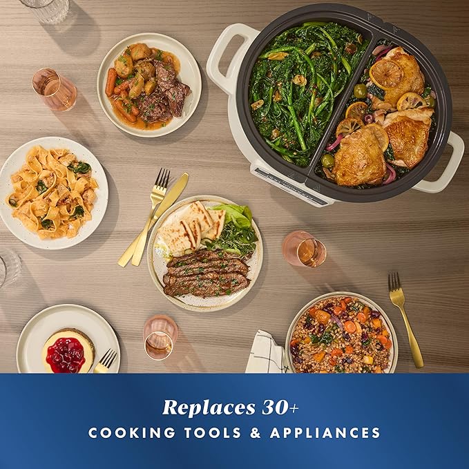 Crock-Pot MultiMeal Multicooker and Programmable Slow Cooker with Bake Function, Create 2 Dishes Simultaneously, Two 3.7qt Nonstick Pots Feed 8+ People, Dishwasher-Safe
