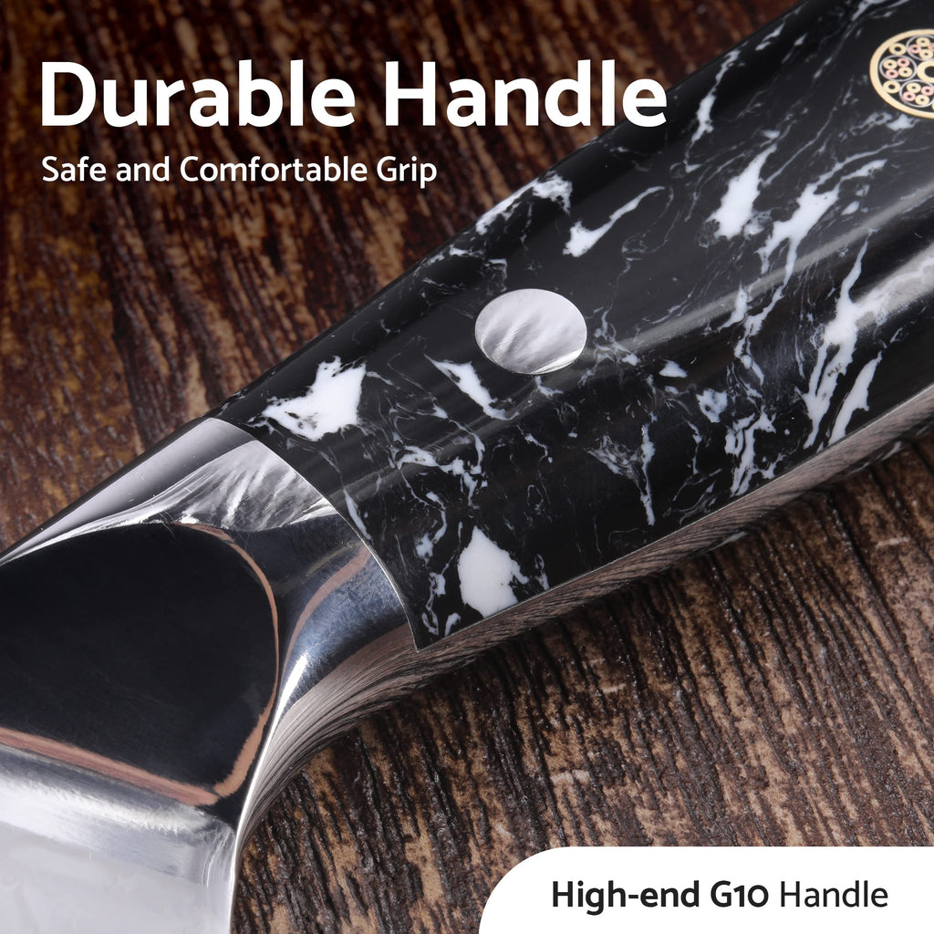 EXCALIBLADES 8” Chef Knife – VG10 Damascus Steel Kitchen Knife, Razor Sharp Professional Cooking Knife with Ergonomic G10 Handle, Luxury Gift Box & Sheath, Gift for Home Chefs