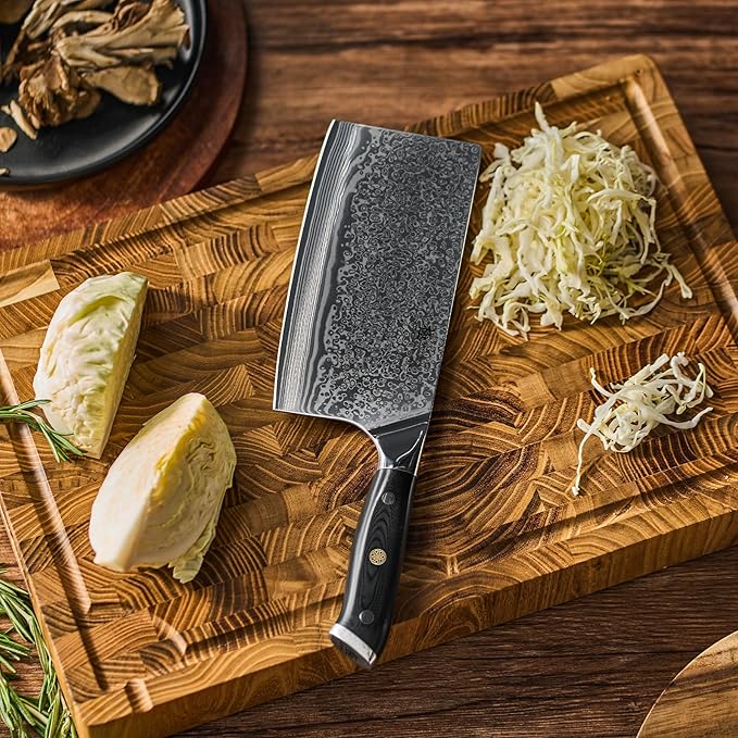 KYOKU Vegetable Cleaver Knife - 7" - Shogun Series - Japanese Style VG10 Steel Core Forged Damascus Blade - with Sheath & Case