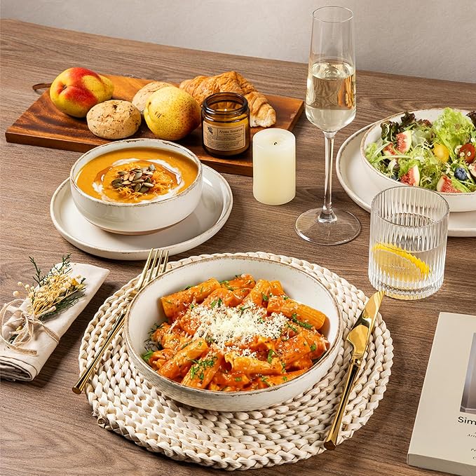 AmorArc Dinnerware Sets for 4, 12 Pieces Ceramic Plates and Bowls Set