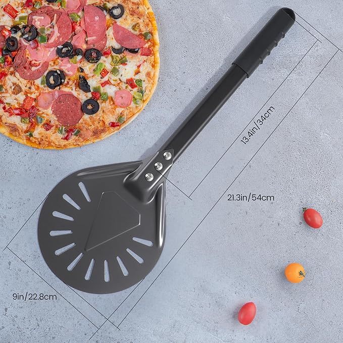 Leightszen 9” Pizza Turning Peel - Pizza Turner - Restaurant-Grade Aluminum Perforated Pizza Peel Lightweight Metal Outdoor Pizza Oven Accessories