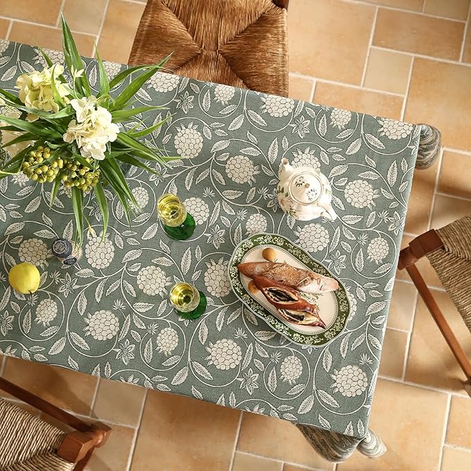 ISAENNE Designer Linen Green Square Tablecloth,67"x67"-Andrew A