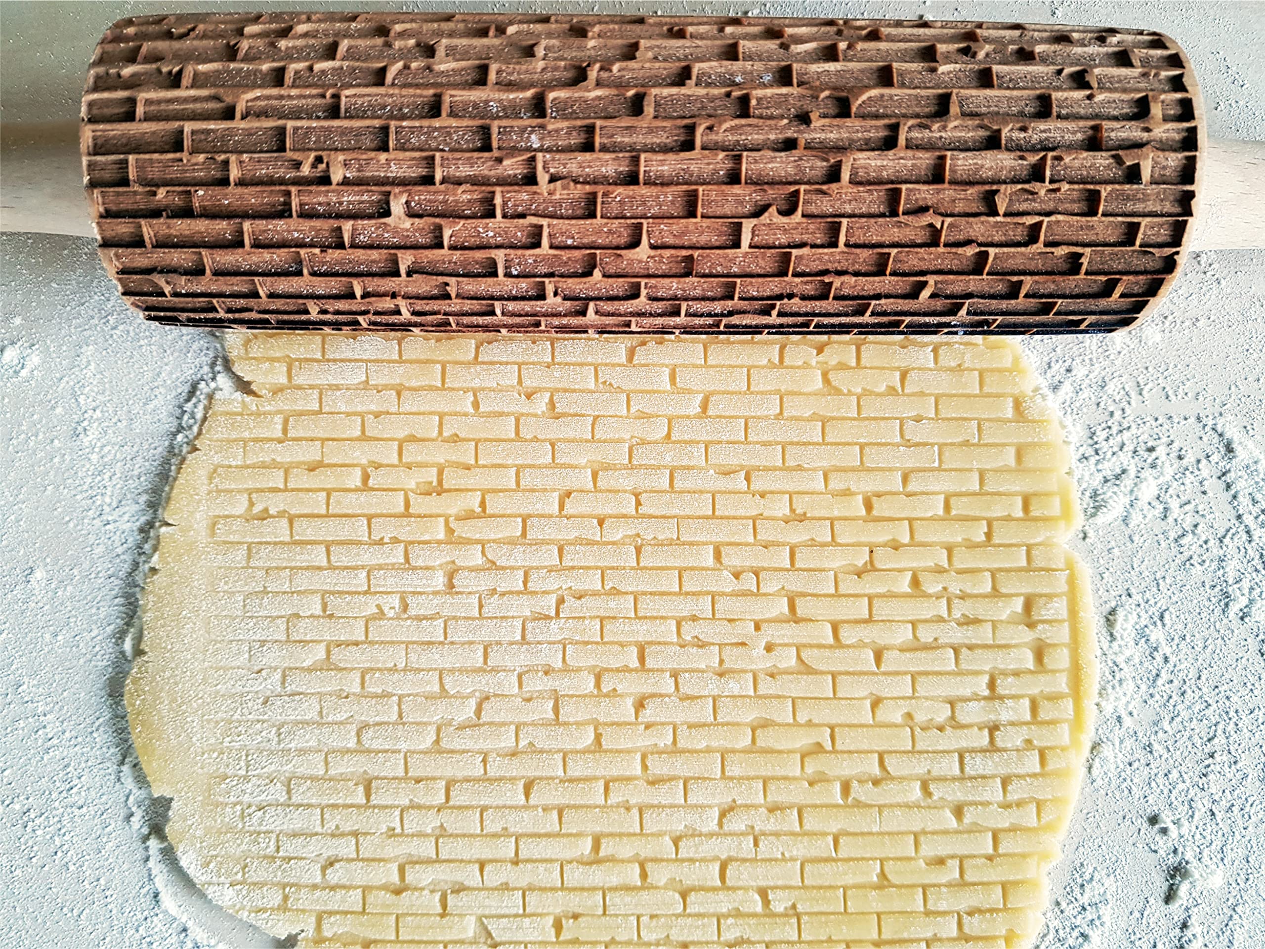BRICKS Embossing Rolling Pin. Laser Engraved Dough Roller with Wall Pattern for Embossed Cookies or Pottery by Algis Crafts