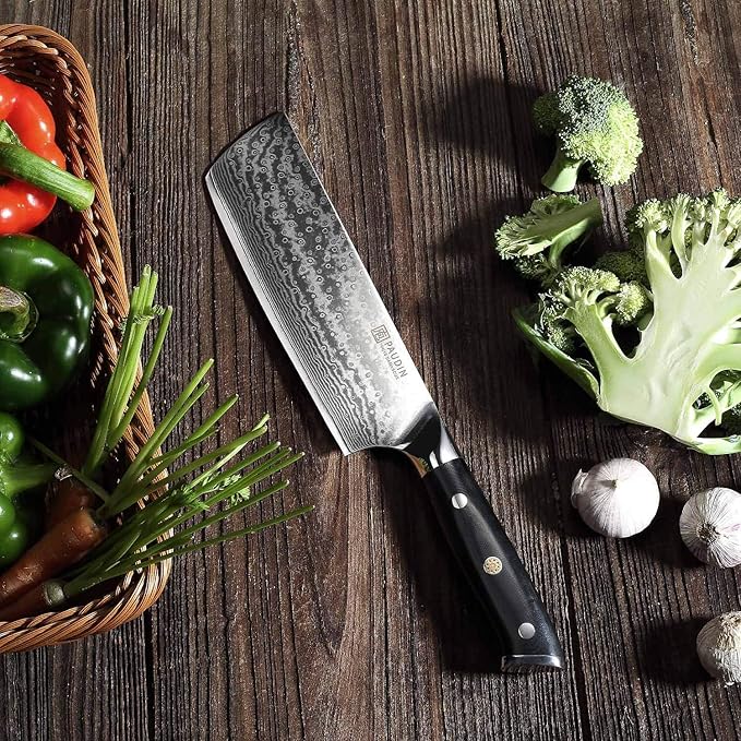 PAUDIN 7 Inch Nakiri Knife, Ultra Sharp Damascus Kitchen Knife