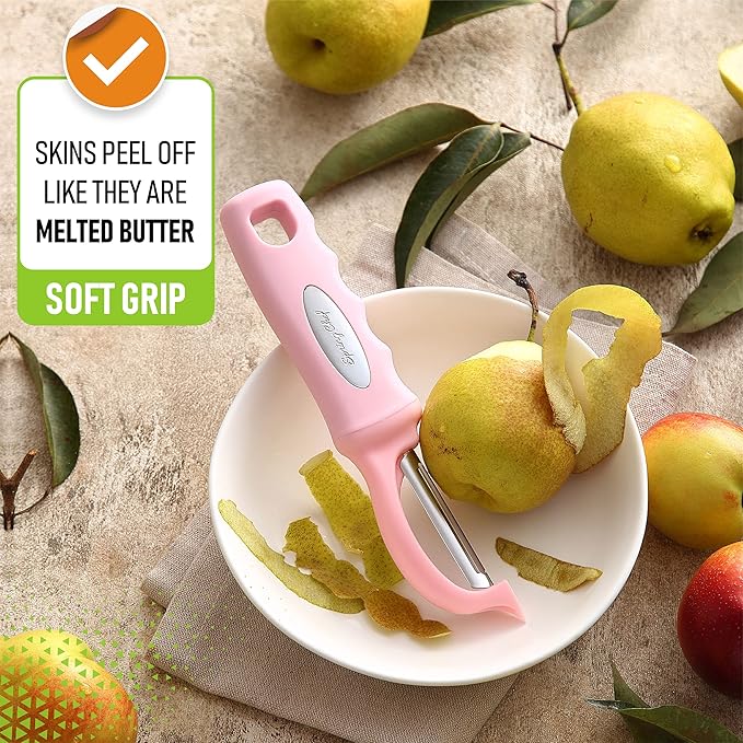 Spring Chef Swivel Vegetable Peeler with Soft Grip Handle, Pink Lemonade