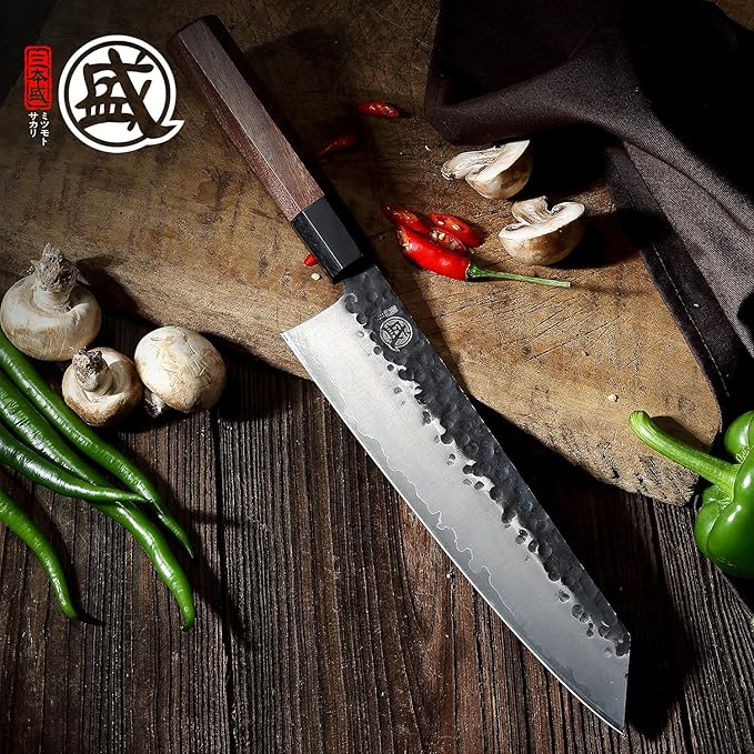 MITSUMOTO SAKARI 9-Inch Japanese Kiritsuke Knife, 3-layer 9Cr18MoV steel