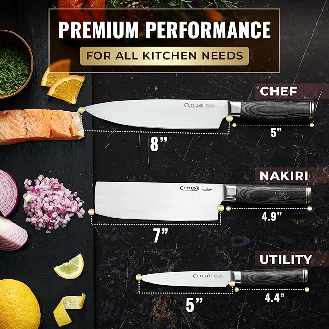 Cutluxe 3-Piece Chef Knife Set – Ultra Sharp Japanese Kitchen Knives