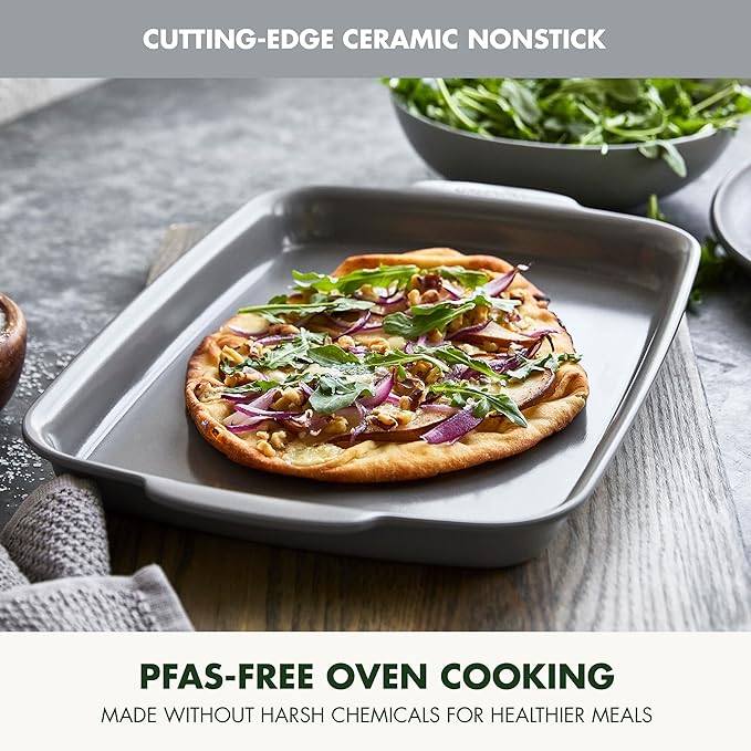 GreenPan Premiere Ovenware Healthy Ceramic Nonstick 13" x 9" Quarter Sheet Baking Pan, PFAS-Free, Warp-Free Bakeware, Durable Quick Heating, Oven & Broiler Safe to 600F, Dishwasher Safe, Gray