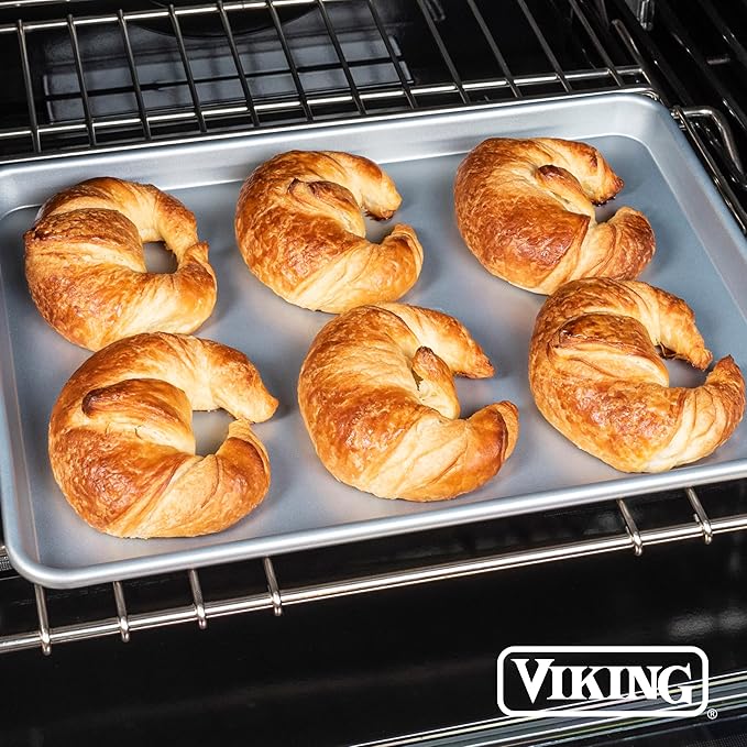 Viking Premium 3-Piece Nonstick Baking Sheet Pan Set, Made without PFAS, Heavy Gauge Aluminized Steel Cookie Sheets with Reinforced Iron Frame, 13, 15 & 18-Inch, Oven Safe to 475F
