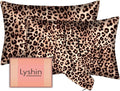 Silk Pillow Cases 2 Pack King Size with Hidden Zipper, Mulberry Silk Pillowcase for Hair and Skin, Smooth and Soft Breathable Cooling Silk Satin Pillowcase Set of 2, Gifts for Women，Leopard Brown