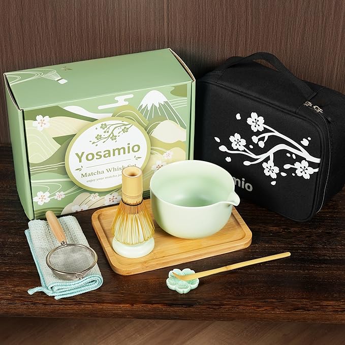 Travel Matcha Set with Portable Storage Bag, 9-Piece Japanese Matcha Kit includes Ceramic Bowl, Bamboo Whisk, Holder & Tray, Traditional Tea Ceremony Gift Box for Travel & Home