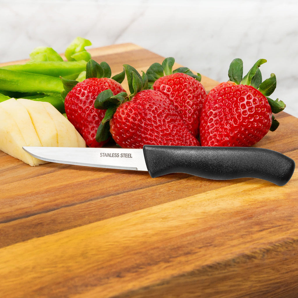 Brenium Paring and Garnishing Knife, 12-Piece Set, Straight Edge, Black