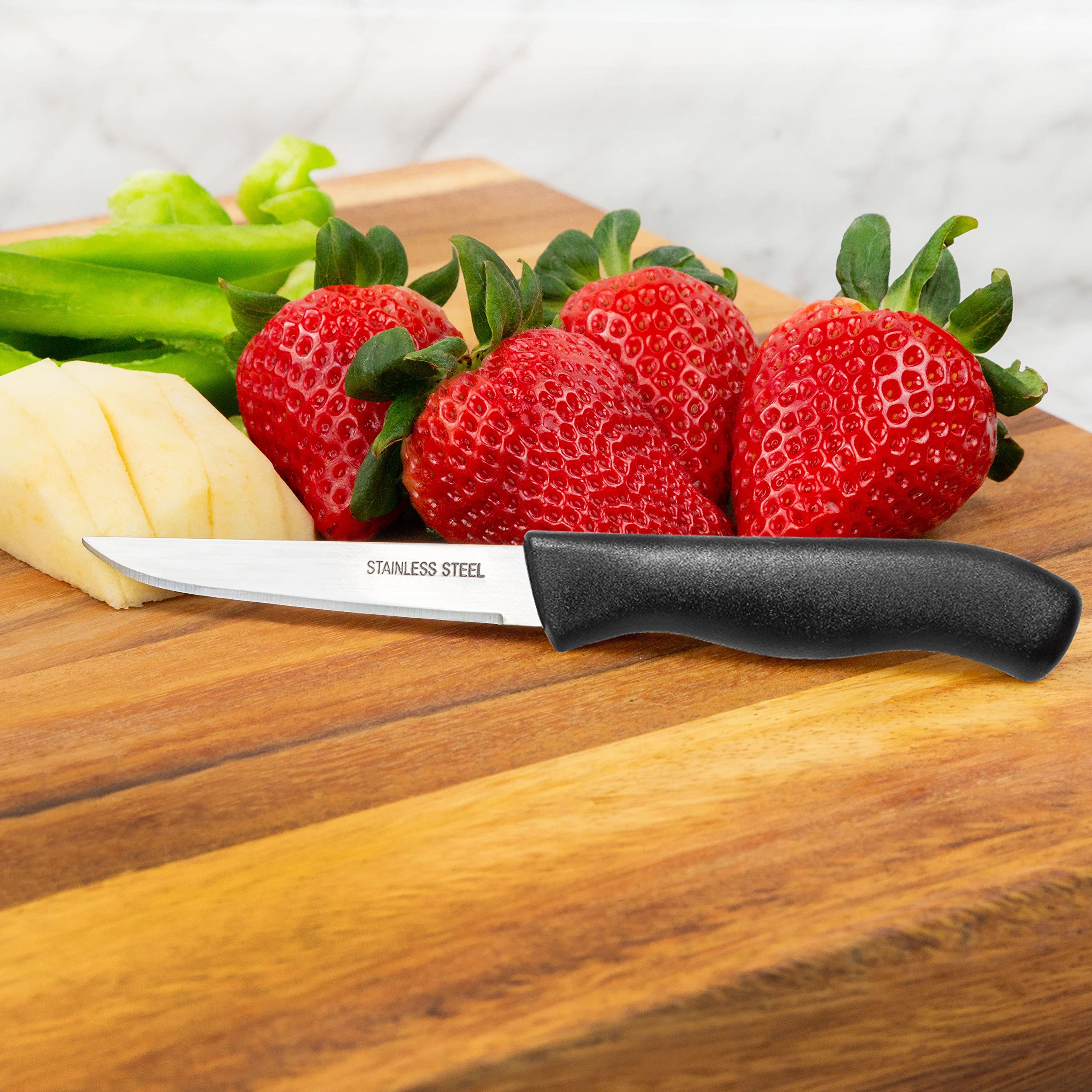Brenium Paring and Garnishing Knife, 12-Piece Set, Straight Edge, Black