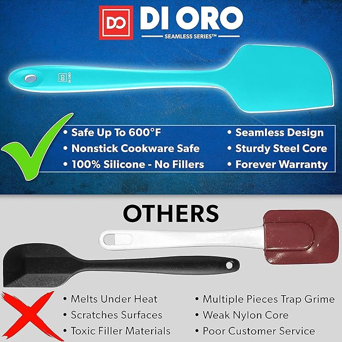 DI ORO Silicone Spatula Set - 600F Heat Resistant, 4-Pc Teal
