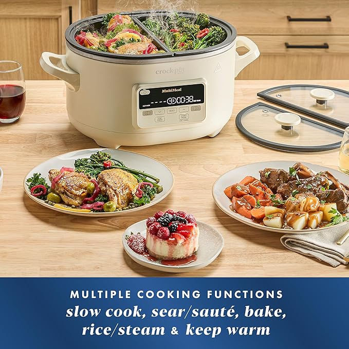 Crock-Pot MultiMeal Multicooker and Programmable Slow Cooker with Bake Function, Create 2 Dishes Simultaneously, Two 3.7qt Nonstick Pots Feed 8+ People, Dishwasher-Safe