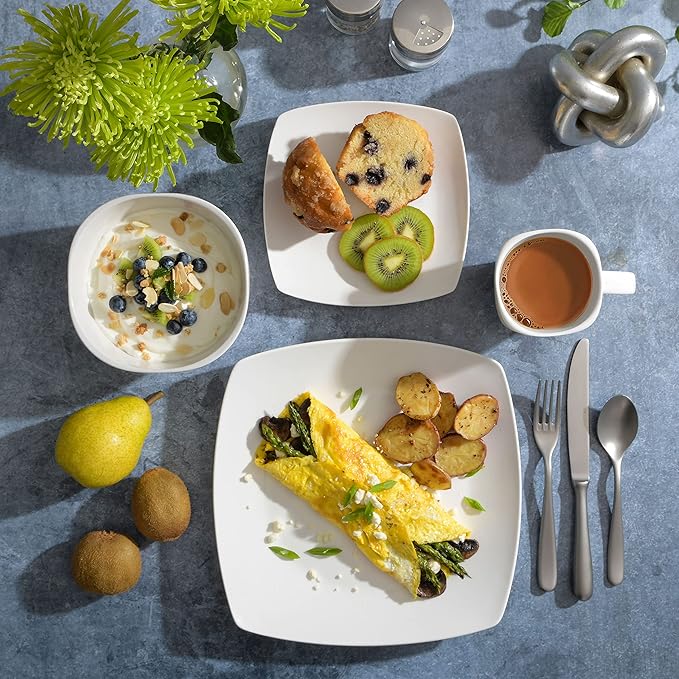 Gibson Soho Lounge Square Porcelain Chip and Scratch Resistant Dinnerware Set, Service for 4 (16pc), White
