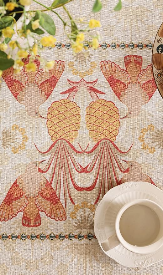 patdrea Designer Rectangle Linen Table Cloth,Vintage Anti-Wrinkle Durable Tropical Style Tablecloth,Decor Table Cover Cloth for Kitchen Dining Christmas,Thanksgiving,63"x87"-Pineapple a